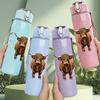 1PC Three Longhorn Cow Farm Animal Print 750ml Color Plastic Sports Water Bottle Leakproof Flip Straw Lid Suitable for Sports Office Home Use