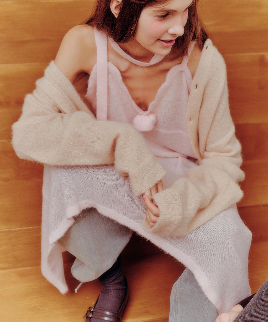 MELLY&ROSE Corsage Wave Knit Dress Scarf Set(310257)_L/Pink