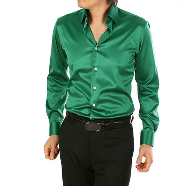 Lös Silk Satin Shirt Märke Märke Långärmad Herr Klänning Skjortor Hög kvalitet Bröllopsfest Chemise