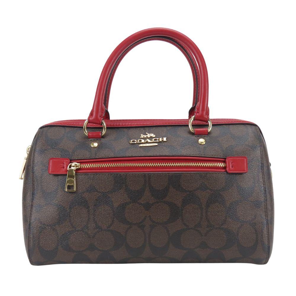 Used COACH Handbag Signature 83607 PVC/leather Brown Red Mini Boston