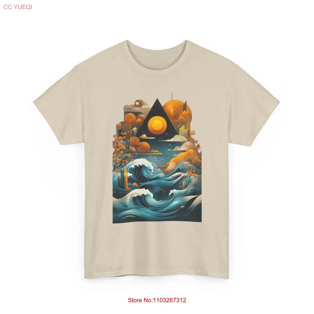 Ozean Sonnenaufgang Japanische Kunst T-Shirt Künstlerische Strandstimmung Naturfreund Lässig Vintage Grafik Vielseitig Weich Stilvoll