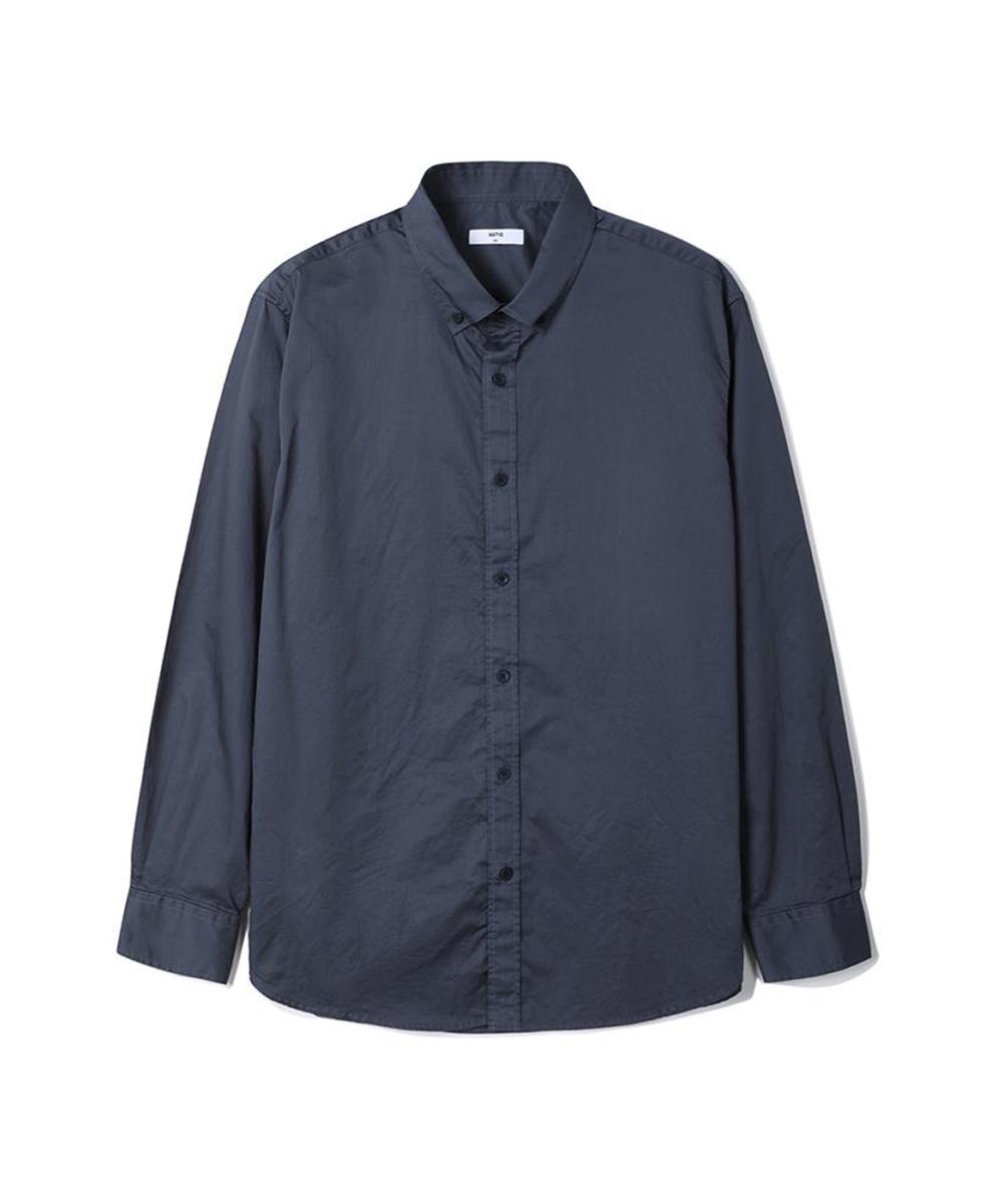 Notig 100% Cotton Semi-Overfit Satin Texture Button-Down Shirt Navy Navy/100