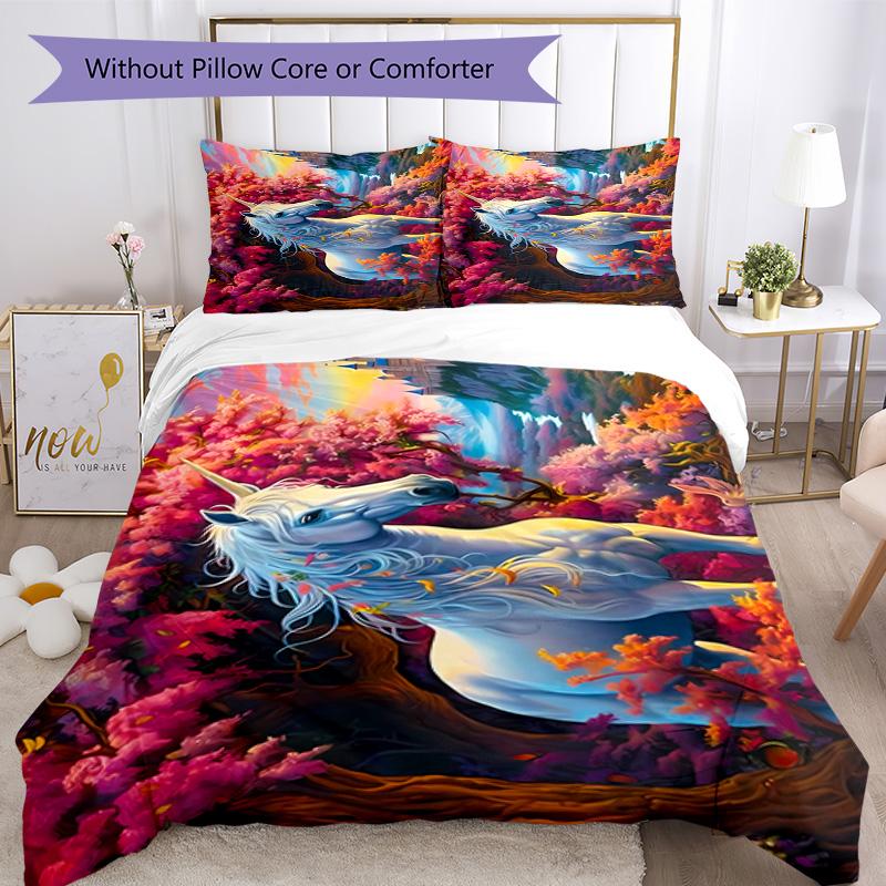 Beautiful Unicorn Bedding Set Breathable Duvet Cover with Pillowcases Decorative Bed Linen for Bedroom Home Decoration Birthday Gift