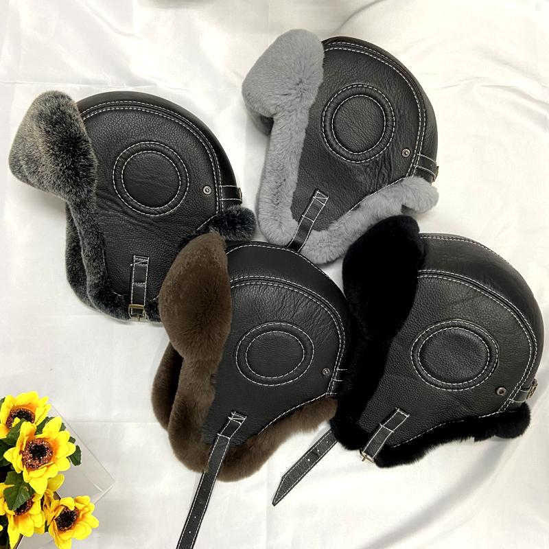 Căciulă Bomber din Blană de Iepure Bărbați Iarnă Caldă Groasă Căciulă Trapper Caldă cu Urechi Piele Naturală Curea Ajustabilă Căciuli de Zăpadă