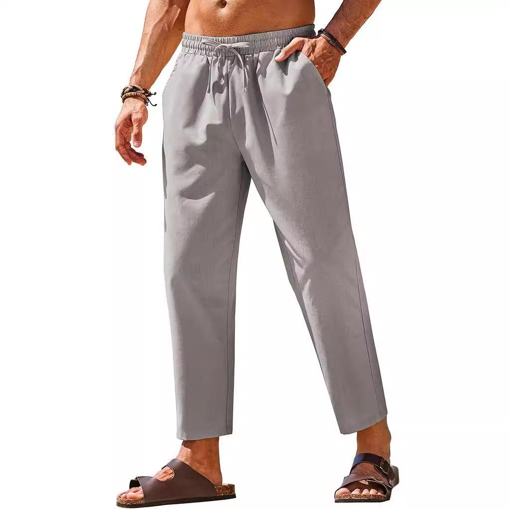 Grenzüberschreitende Amazon Herren Leinen Freizeithose Elastischer Bund Kordelzug Hose Yoga Strand Sommerhose