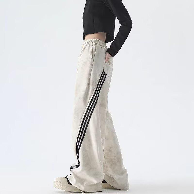 Tie-dye Drape Sweatpants Men's and Women's Autumn Trendy Brand Three-bar Loose Wide-leg Floor-mopping Pants