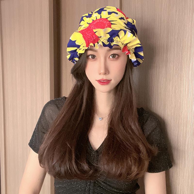 Womens Swim Cap for Long Hair Cute Korean Style Colorful Fabric Design Elegant Beach Photography Hot Spring Swimming Cap