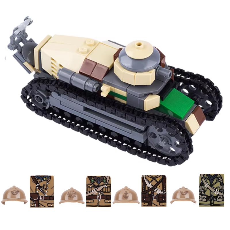 WW2 French Army Soldiers Weapons Building Blocks WW1 Renault FT-17 Main Battle Tank Build Bricks Toys Children Gifts Puzzle DIY