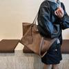 European And American Women Business Shoulder Bag Vintage Brown Coffee Handbag Large Capacity Commute Tote Black Pu Leather Bag