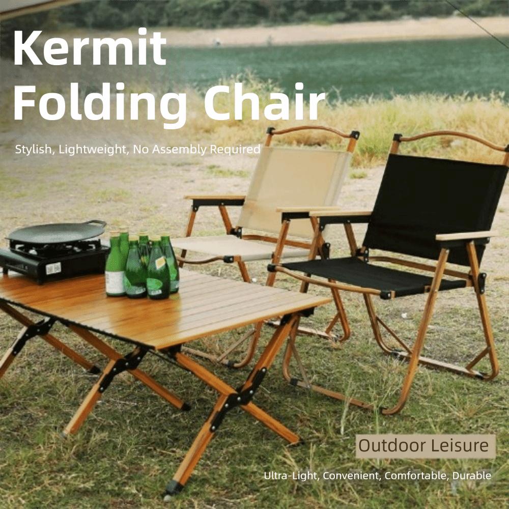 Wood Grain Camping Folding Chair Comfortable Armrest Durable Picnic Fishing Chair Carbon Steel Sturdy Kermit Chair