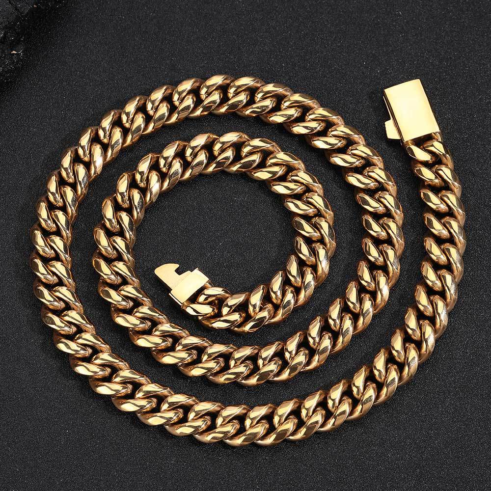 Wholesale Trendy 6MM 8MM 10MM 12MM 14MM 18k Gold Plated Chain Miami Cuban Link Chain Mens Gold Chains in Bulk 6MM*7