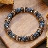 Temu Men's Black Hematite and Weathered Stone Beaded Bracelet