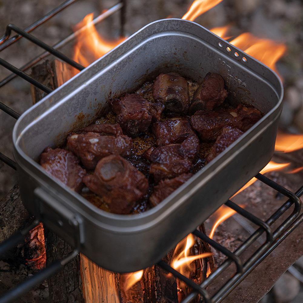 Camping Lunch Box Folding Handle Aluminum Camping Bento Container Camping Picnic Cookware 650ml