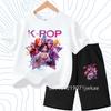 2026 Summer New K- POP Korean Idol Style Boys Girls Outfits Two-Piece Set with Printed Short-Sleeve T-Shirt Shorts