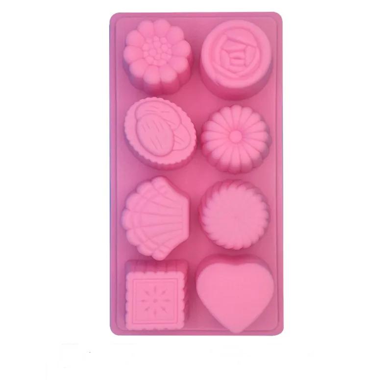 Food Grade Soft Silicone Eight-flower Patterns Handmade Soap Mold Chocolate Cake Mold Soap Making Set Silicone Liquid Crafts