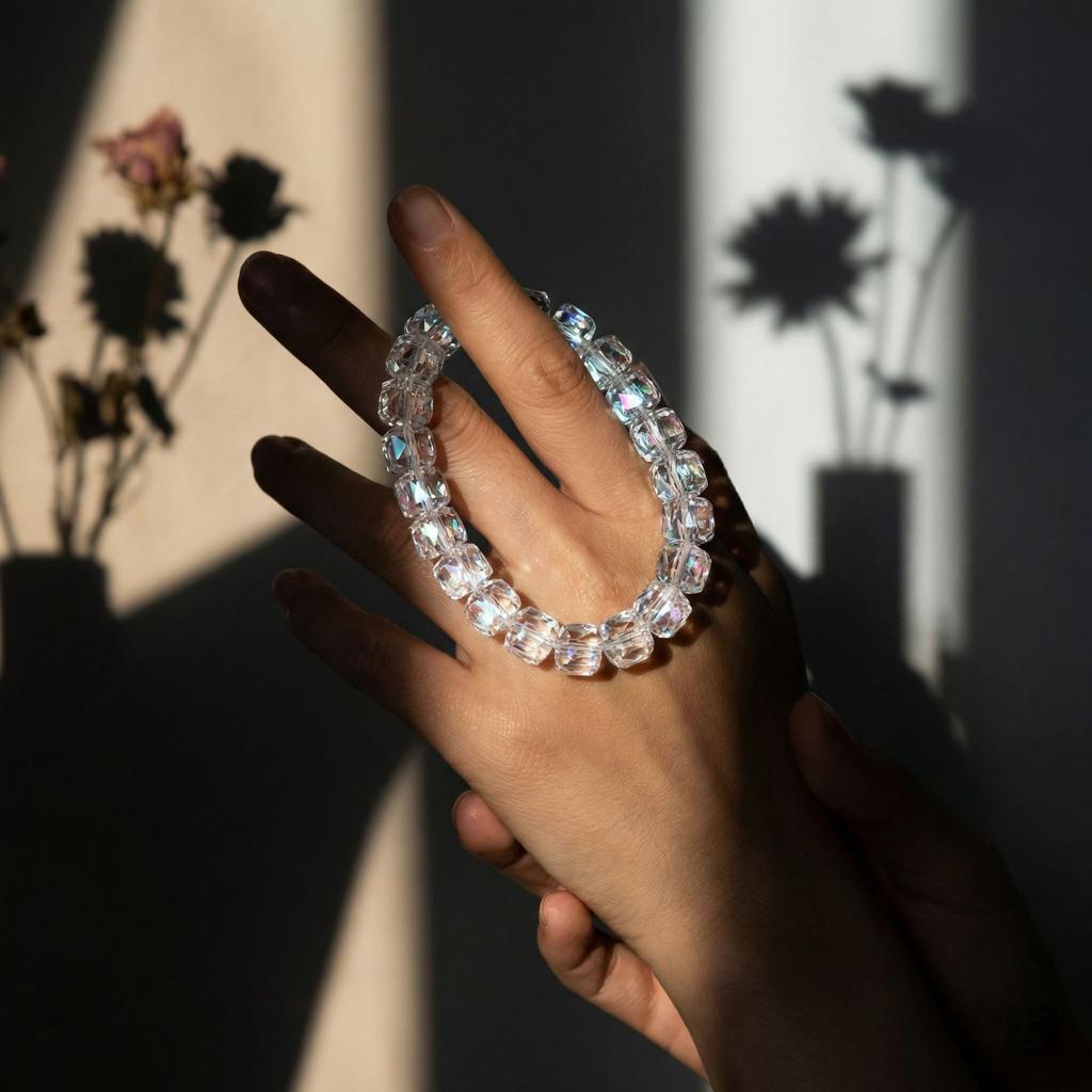 Mingtai Xiaohongshu's Popular Natural White Crystal Diamond-cut Bracelet with Irregular Beveled Beads