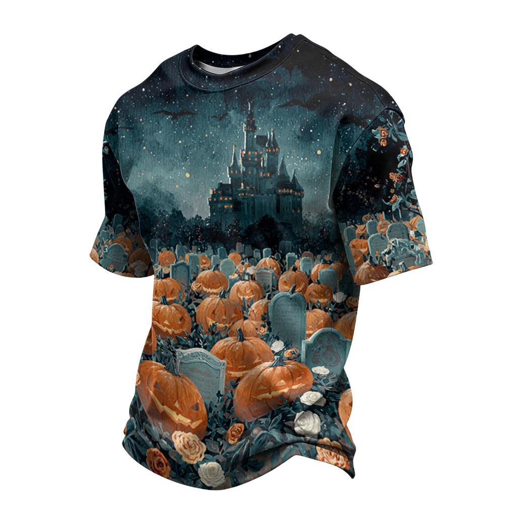 Men's Casual Printed Crew Neck Lightweight Breathable Short Sleeve Top Halloween Themed Graphic Tee for Everyday Wear
