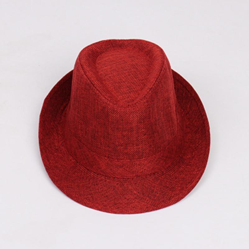 Jazz hat, linen solid color top hat, men's and women's crimped couple's sun hat