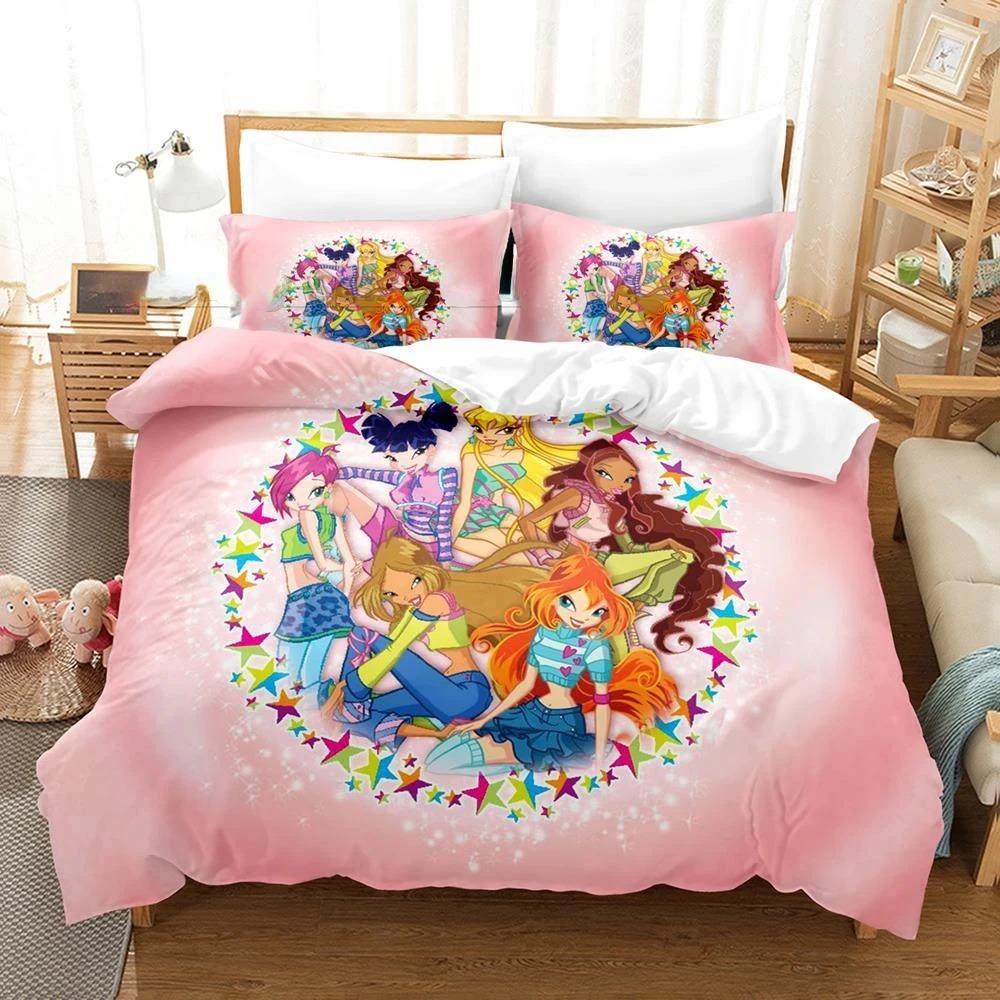 

Набір постільної білизни Winx Одномісний Дві односпальні ліжка Queen King Size Комплект ліжок для дорослих дівчат у спальню Комплекти ковдр 3D Print Аніме Kawaii US Twin 173x218cm