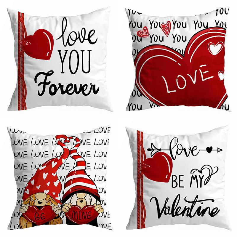 Valentine's Day Pillowcase, Peach Skin Velvet Heart Print Home Fabric Sofa Pillow, Car Waist and Back Cushion Cover