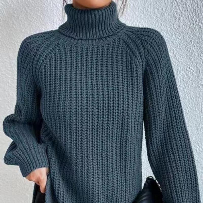 Women's Fashion Casual Fall Winter Solid Color Print Long Sleeve High Neck Sweaters