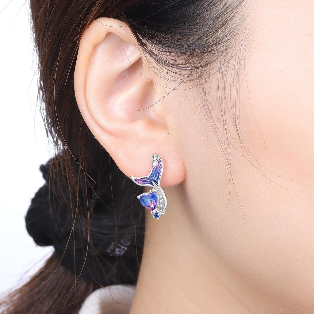 Orstarry 925 Silver Starry Mermaid Tail Hoop Earrings For Women Original Love Jewelry Party Gifts