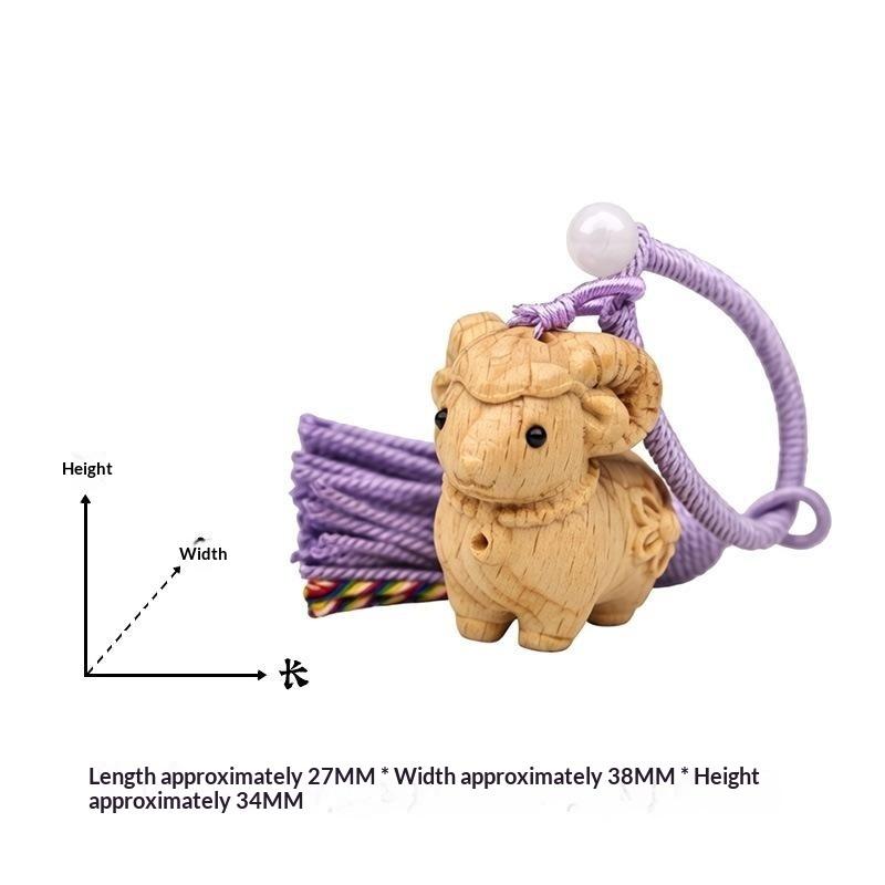 Carved Sandalwood Cute Ram Pendant Wooden Keychain Bag Decor Artistic Craft Creative Style Polished Surface Animal Zodiac