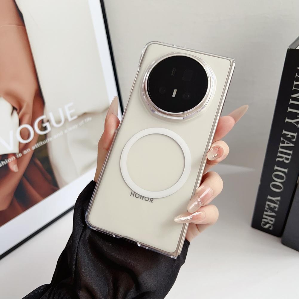 

Transparent and Translucent Magnetic Adsorption Ring Phone Case for Honor Magic V5 V3 All-inclusive Camera Protection Back Cover Honor magic v5 прозорий білий колір