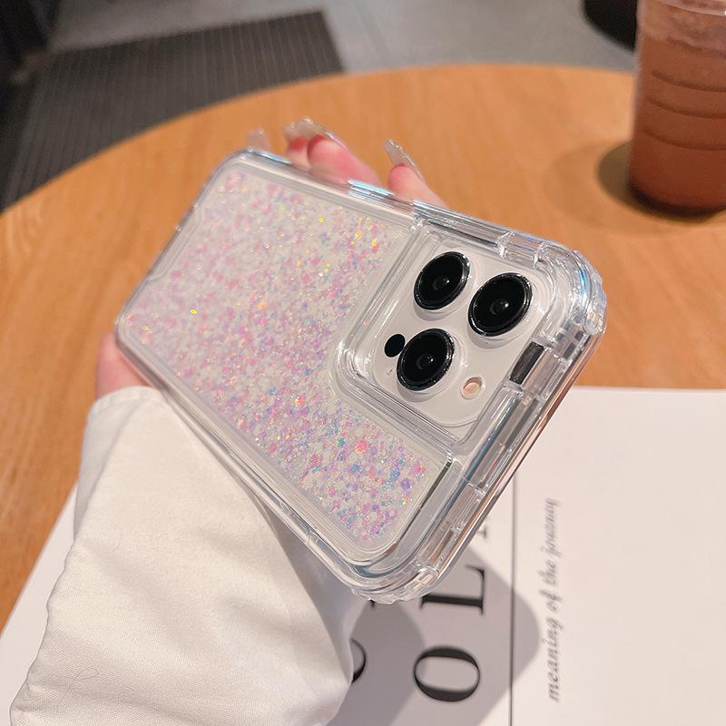 For IPhone14 Promax Mobile Phone Case Three-in-one Luminous Glitter Glue Anti-fall and Shock-proof