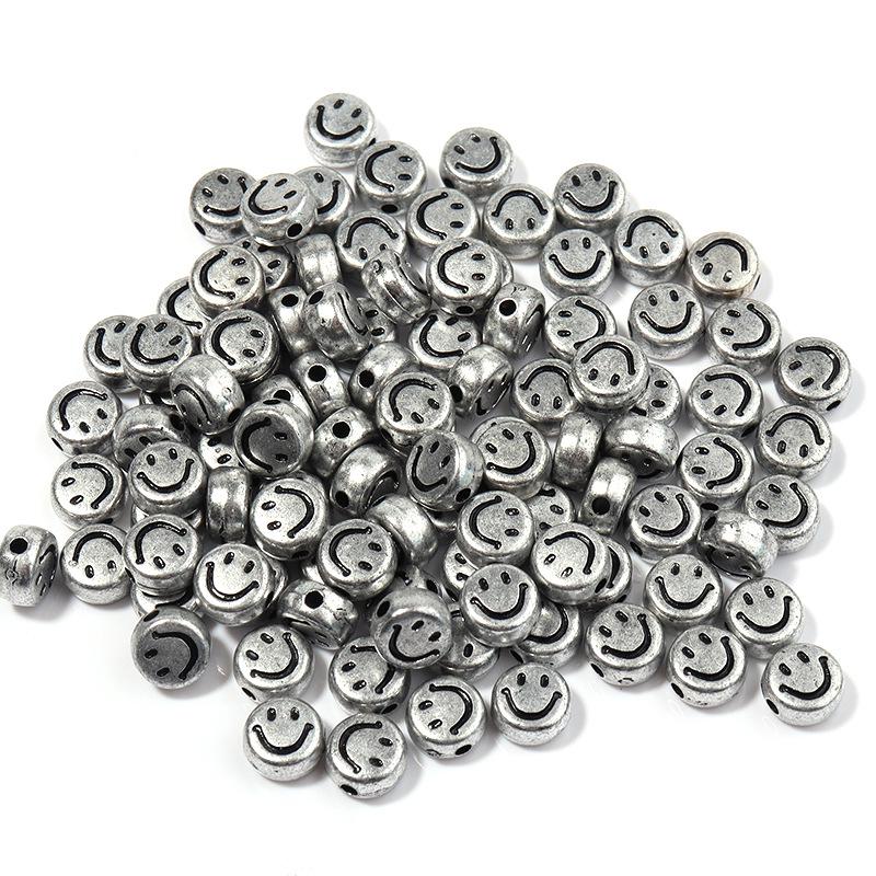 100-Pack 4x7mm Acrylic Smiley Face Beads - Drip Oil Electroplated, DIY Letter Beading Accessories