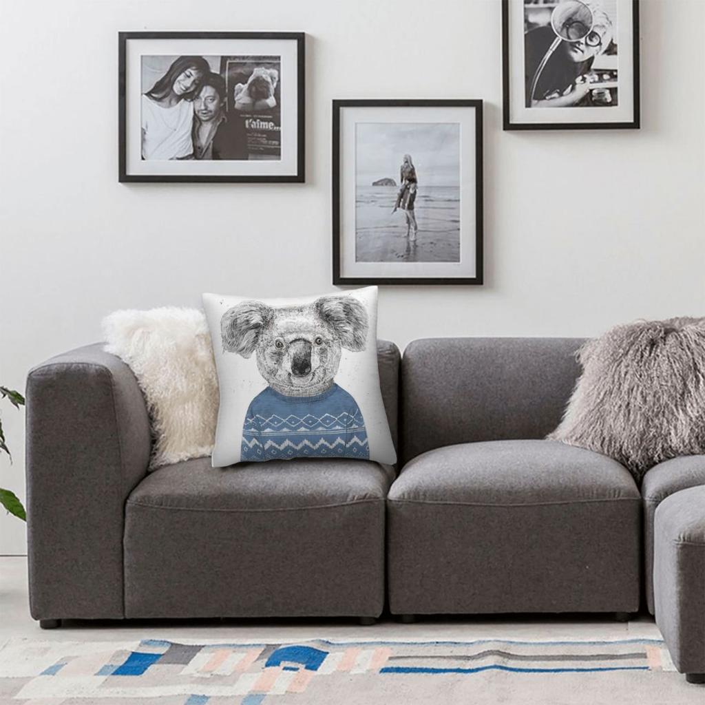 Winter Koala Humor Square Pillowcase Polyester Linen Velvet Creative Zip Decorative Sofa Seater Cushion Case