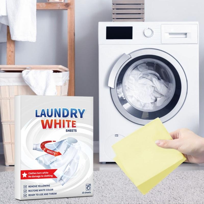 Pack of 10 Powerful Laundry Whitener Sheets Eliminate Yellowing Restoring Brightness Multiple Fabric