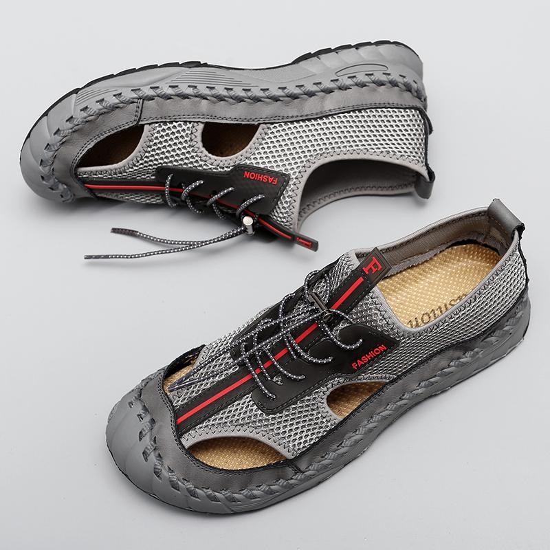 Summer New Men's Mesh Shoes Hollow Breathable Sandals Beach Shoes Men's Outdoor Camping Shoes Trend Casual Shoes Thick Sole