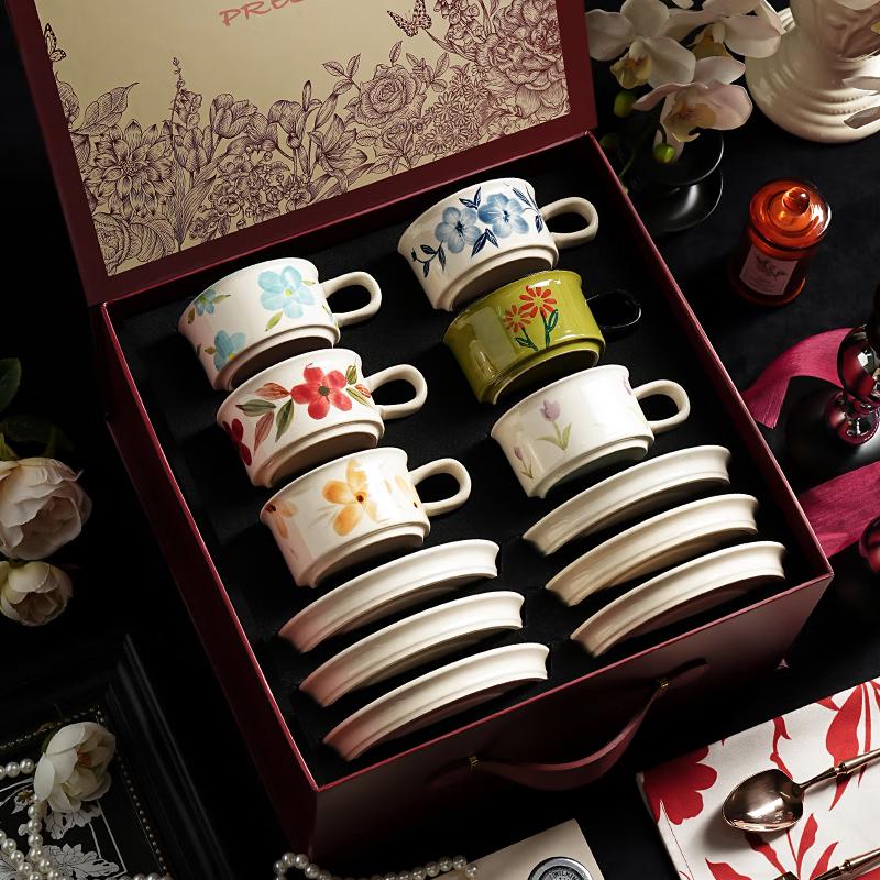 

KANGMO Vintage Floral Ceramic Coffee Cup Set