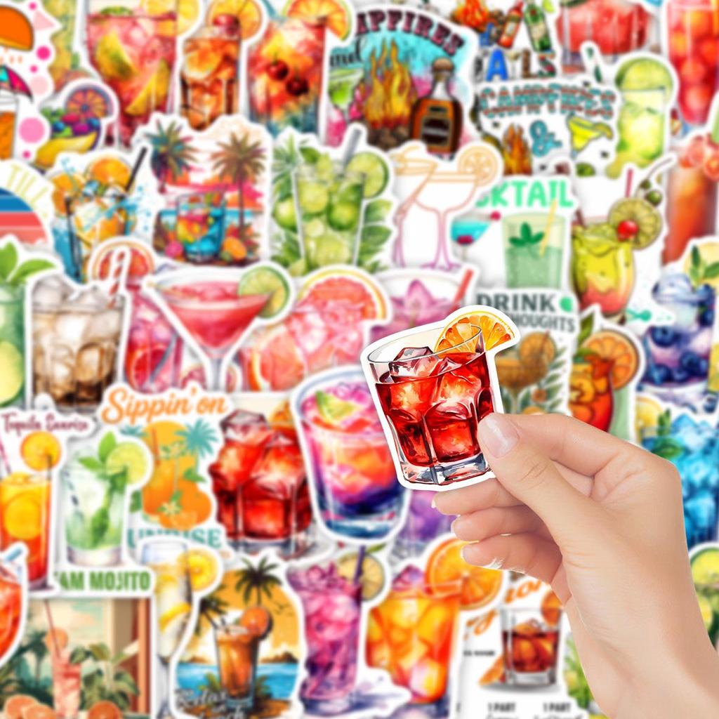 50 Sheets Cocktail Party Waterproof Stickers for DIY Journal & Suitcase Decoration