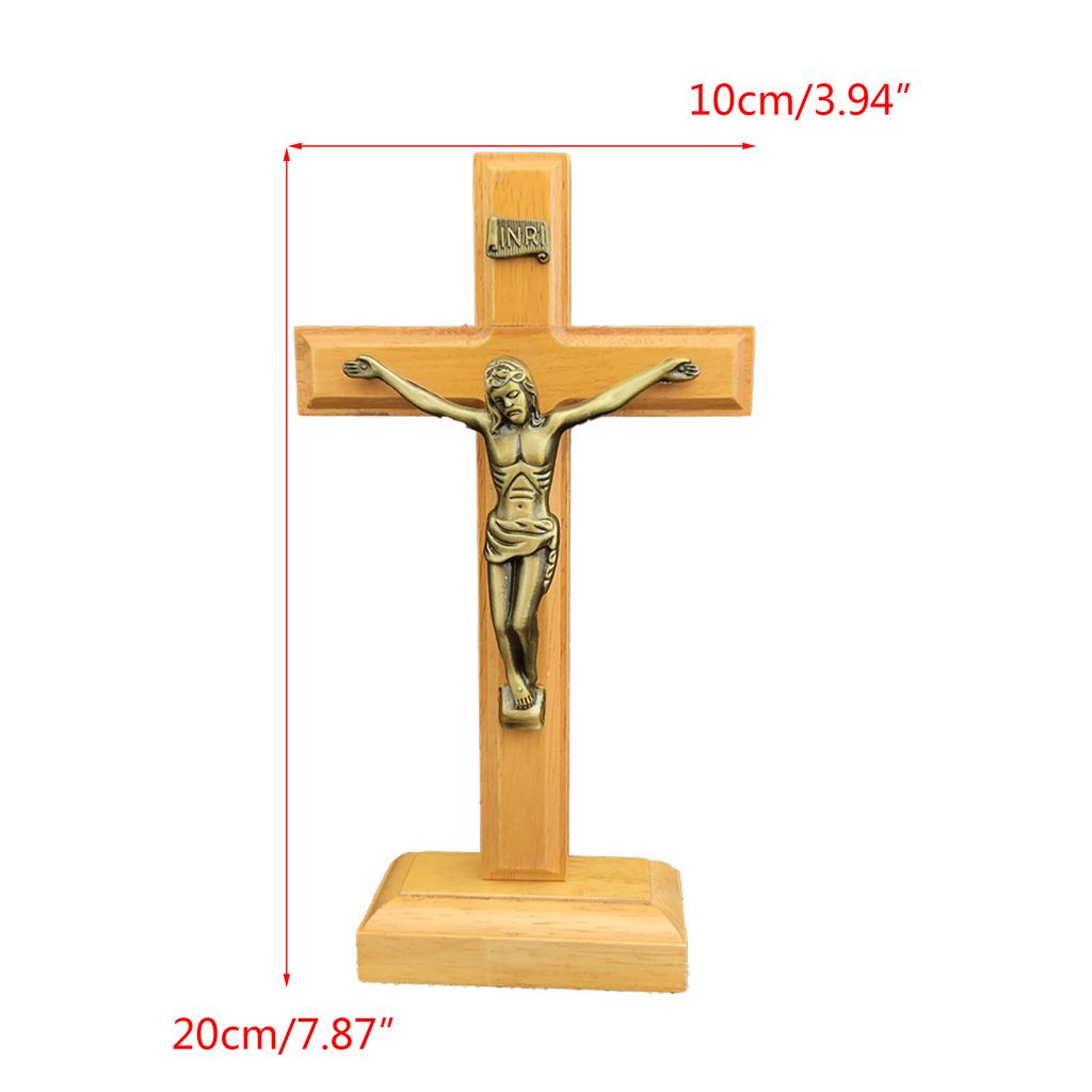 Table Cross Wooden Catholic Jesus Cross with Stand Religious Christian Crucifix Church Decoration Home Shelf Ornaments