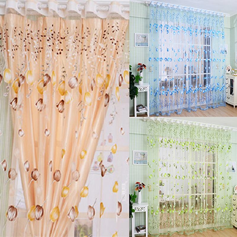Home Decor Tulip Flower Voile Curtain Drape Panel Room Sheer Home Door Window Decoration