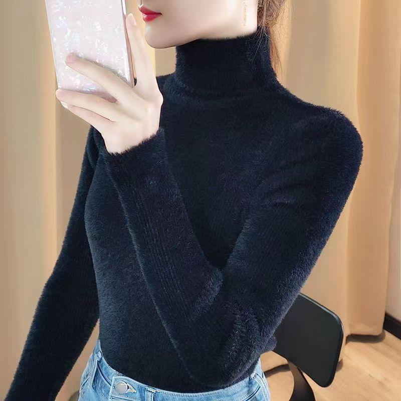 High Neck Sweater for Women New Winter Korean Style Pullover Slim Fit Inner Layer Long Sleeved Base Shirt Trendy