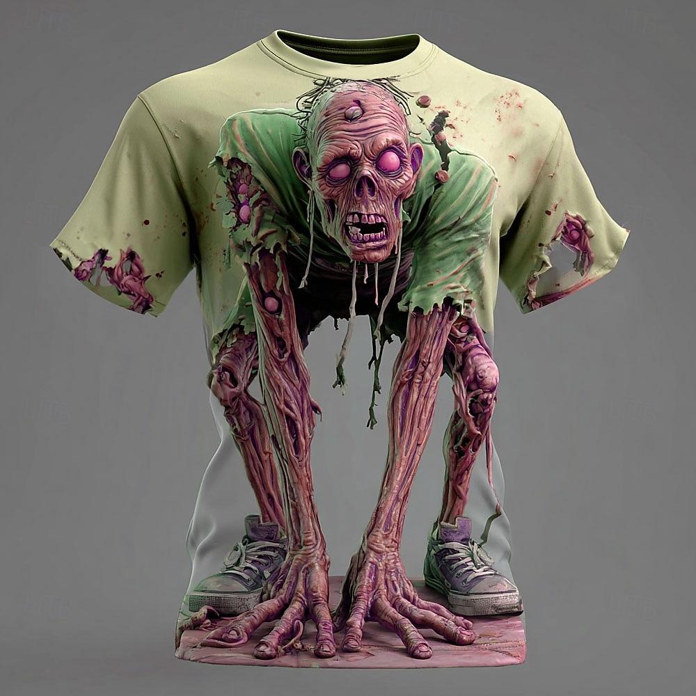 Summer Round Neck Zombies Pattern 3D Print Top Fashionable Casual Short Sleeved Men's T-shirts
