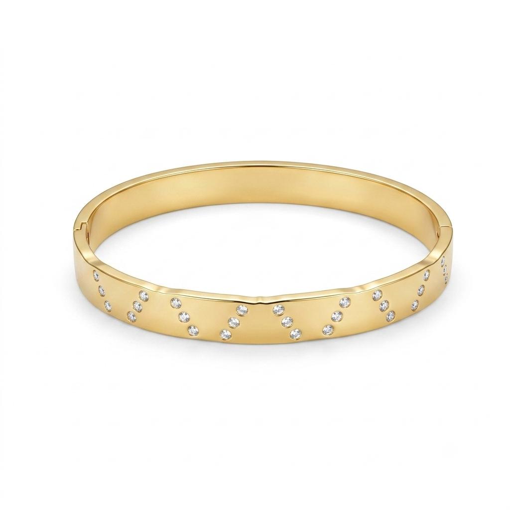 Fashion Gold Color Adjustable Opening Zircon Bangle Stainless Steel INS Style Bracelet For Women Party Jewelry Gift3