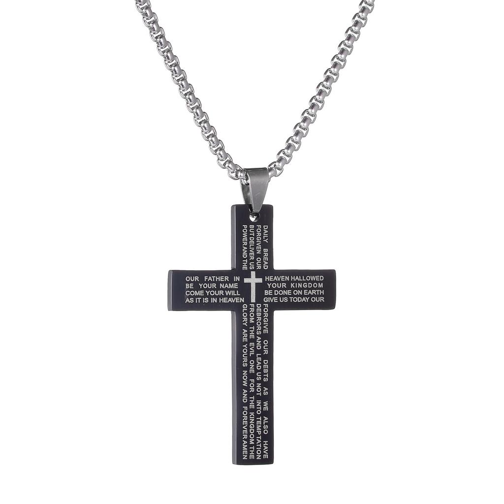 Collana con Croce di Gesù Cristiana per Uomo Donna Catene in Acciaio Inossidabile Choker Religione Ciondoli Blu Gioielli Regali per Preghiera Battesimo