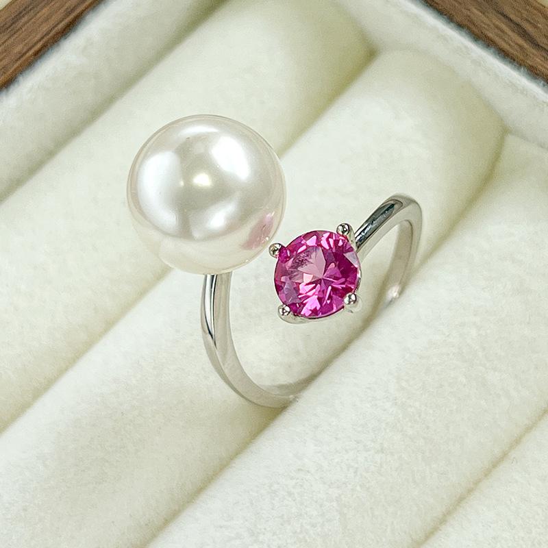 

Осенне-зимние украшения Медное покрытие Инкрустация Имитация Цветной жемчуг Сокровище Ретро Женское кольцо 12 мм