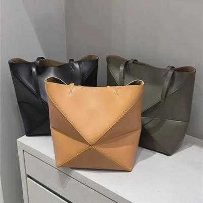 2023 Geometric Splicing Folding Tote: Large Capacity, Fashionable Single Shoulder Handbag