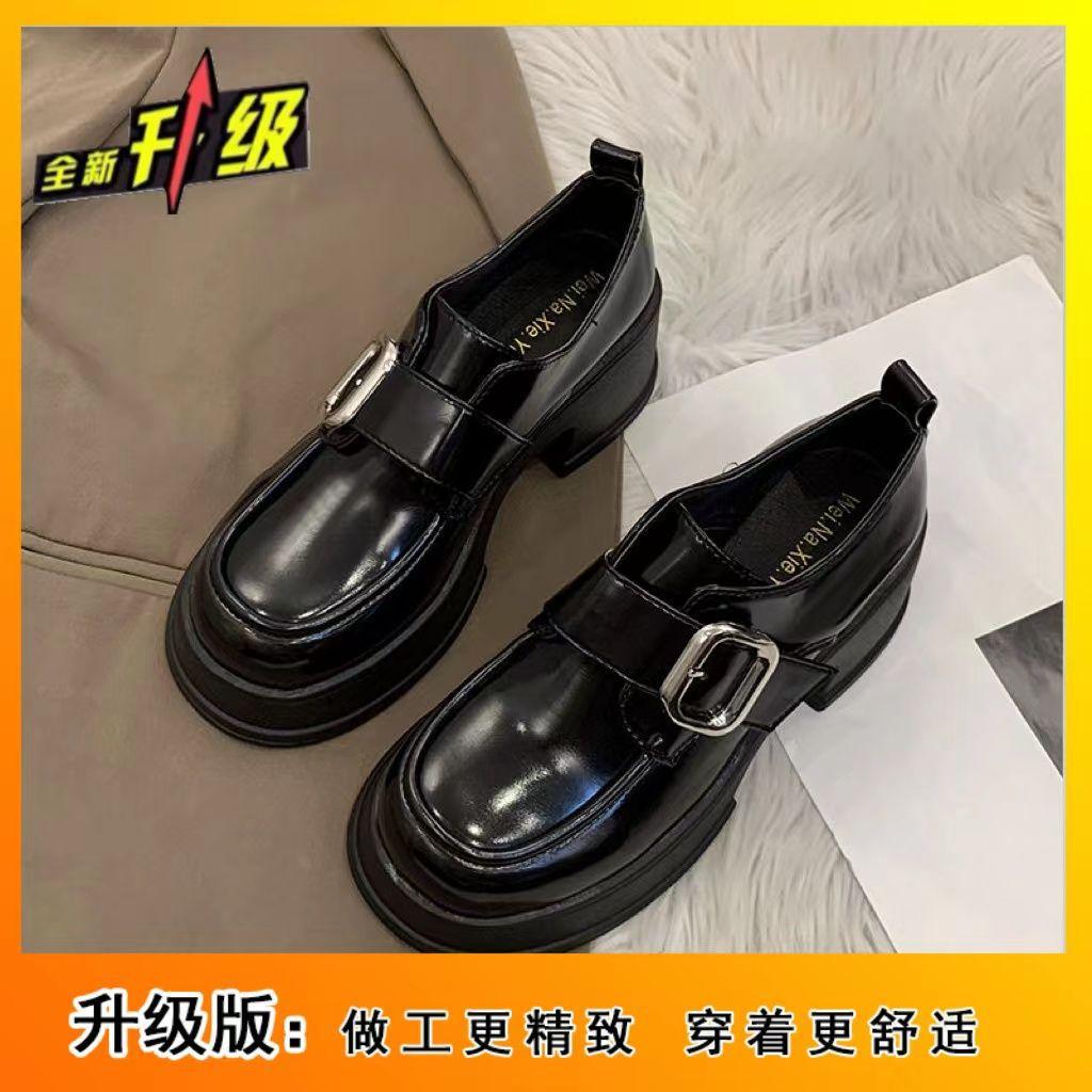 

Британский стиль черные туфли на платформе с увеличенным каблуком из кожи женские новинка 2025 года интернет-знаменитости весна и осень туфли Мэри Джейн мокасины 35