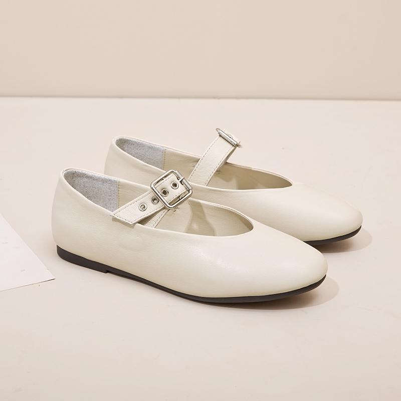 

Женская обувь Мэри Джейн, весенне-осенняя винтажная женская обувь из натуральной кожи, балетки с острым носком, повседневная женская обувь на плоской подошве 43 белый