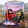 Miraculous Ladybug Flannel Blanket, Personalized Custom Name Text, Soft Warm Plush Throw Blanket For Gift
