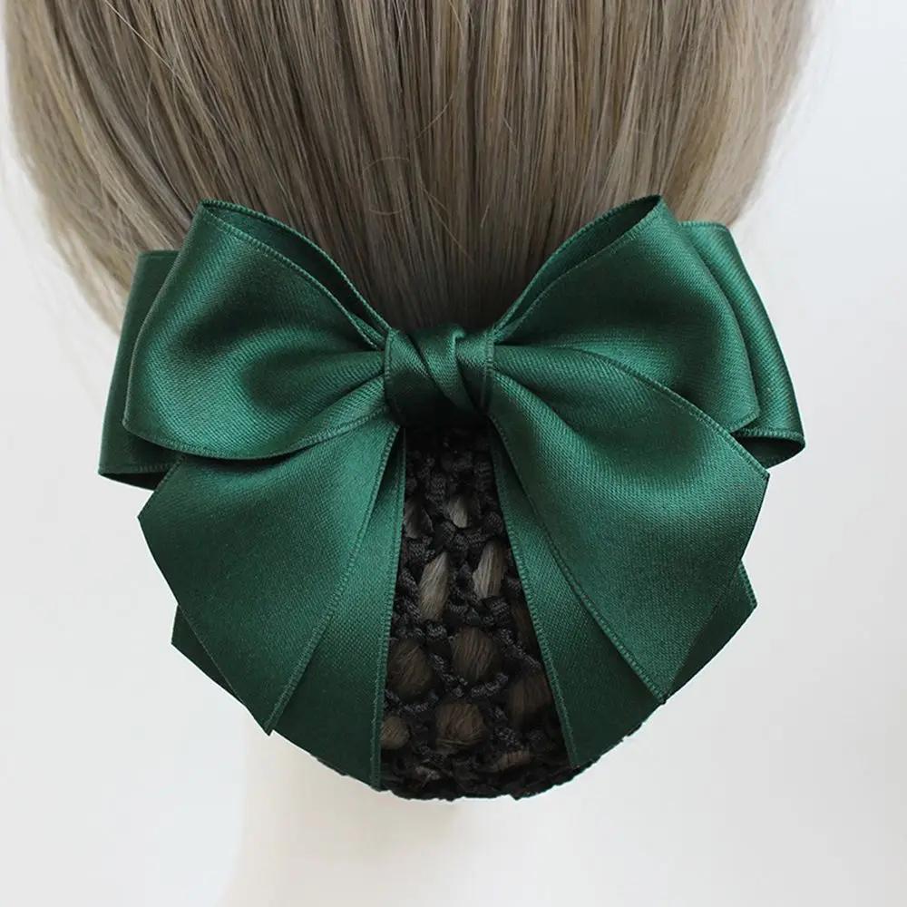 Korean Satin Bow Hairclip With Net Bun Ribbon Hair Bun Cover Headwear Hair Accessories Bowknot Snood Women Hairgrips