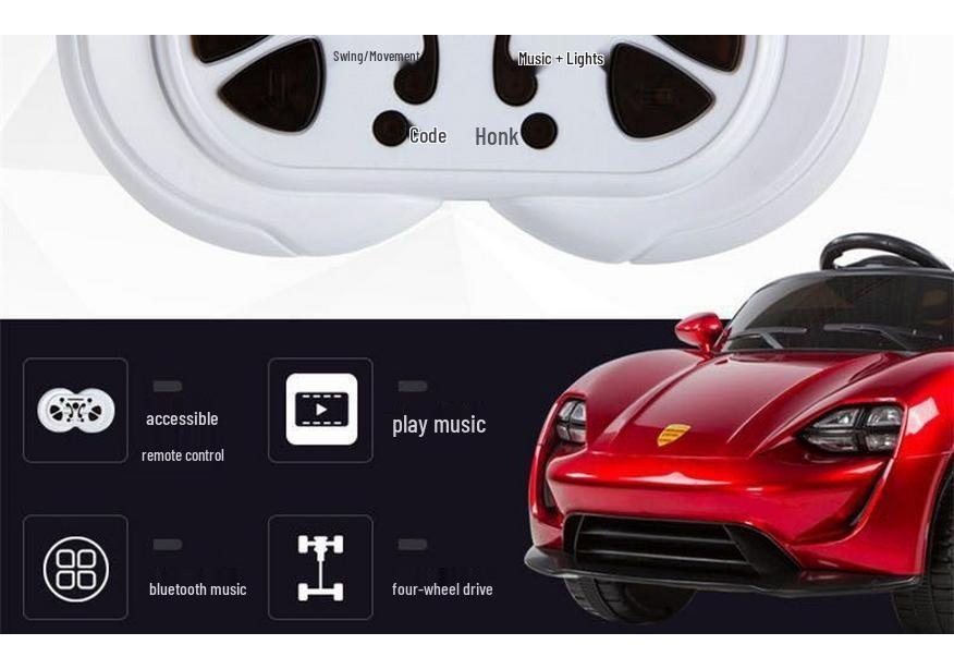 Rechargeable Electric Ride-On Car for Children 1-5, Four-Wheel Drive with Remote Control, Fits One Child.