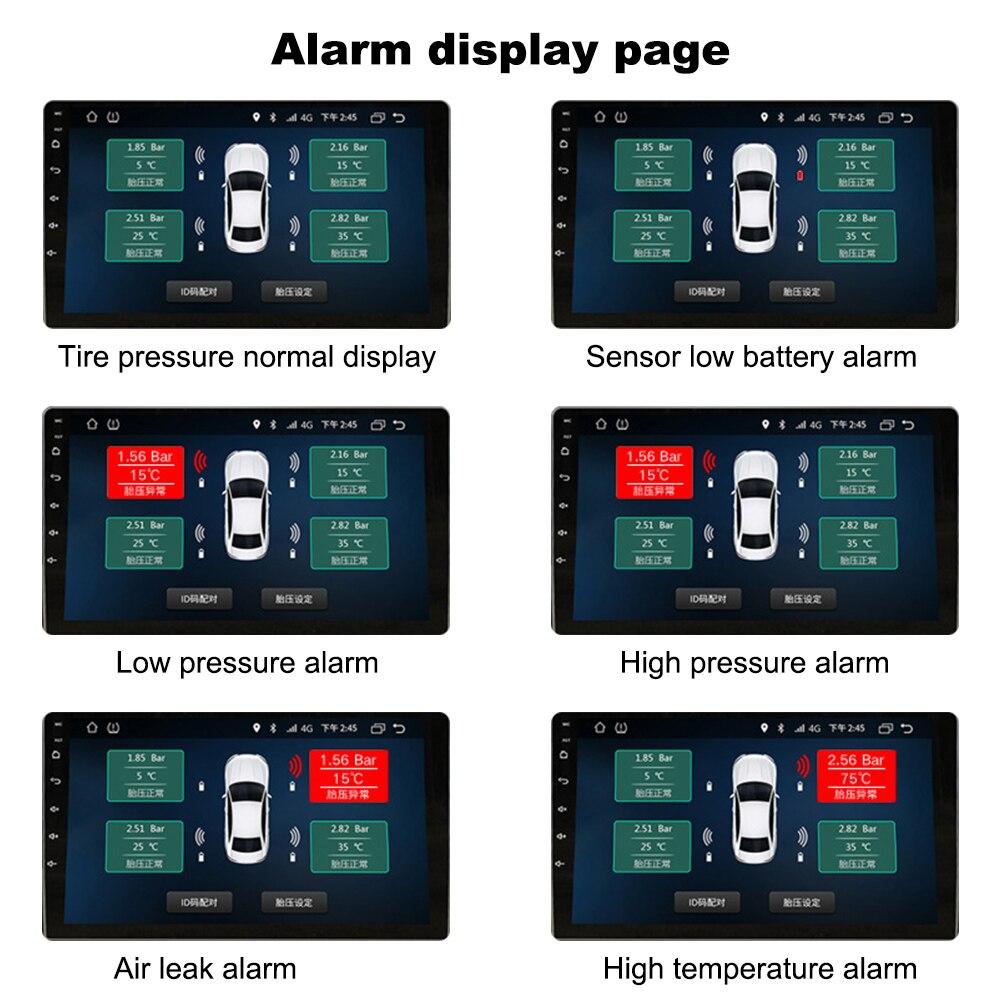 Android Navigation TPMS med 4 sensorer Larmsystem USB Android Bil TPMS Trådlös Överföring Däcktrycksövervakningssystem