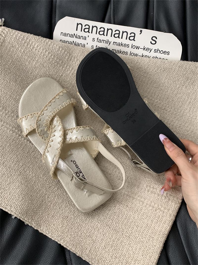 

Soft leather version with skirt sandals women s 2025 summer new ins versatile texture one-word thin strap flat sandals women 40